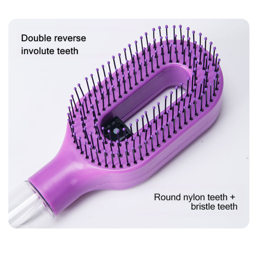 2-in-1 Fine Mist Spray Hair Brush, Refillable Water Hydration Detangling Comb, Bristle-Free Anti-Frizz Massage Hairbrush, Anti-Static Portable Hairstyling Tool for Dry Frizzy Curly Hair Volumizing