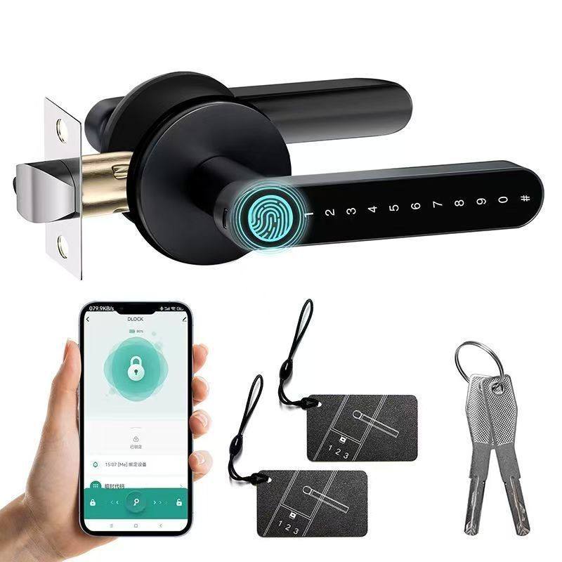 Tuya TTLock Smart Door Lock, Biometric Fingerprint & Key Card Electronic Security Lock, Anti-Theft Smart Handle Lever Lock, Bluetooth APP Remote Control Keyless Entry Lock for Home Apartment Office Rental