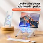 Portable Foldable Dual Fan Cooling Laptop Stand, Aluminum Alloy Height Adjustable Notebook Holder, Anti-Slip Ergonomic Desktop Support Bracket, Universal Cooling Stand for Laptop & Tablet