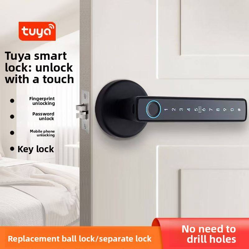 Tuya TTLock Smart Door Lock, Biometric Fingerprint & Key Card Electronic Security Lock, Anti-Theft Smart Handle Lever Lock, Bluetooth APP Remote Control Keyless Entry Lock for Home Apartment Office Rental