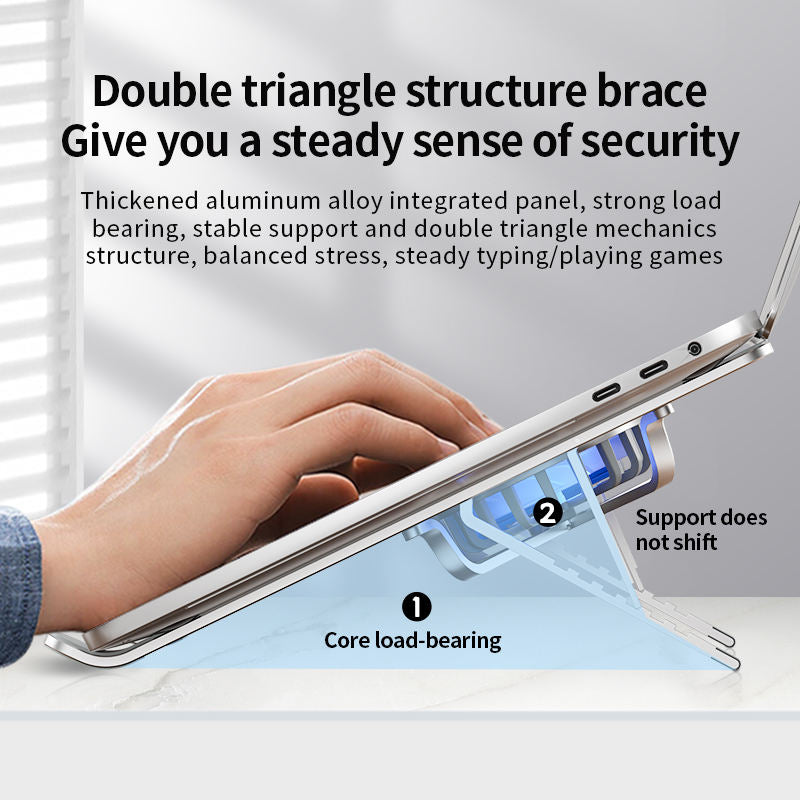 Portable Foldable Dual Fan Cooling Laptop Stand, Aluminum Alloy Height Adjustable Notebook Holder, Anti-Slip Ergonomic Desktop Support Bracket, Universal Cooling Stand for Laptop & Tablet
