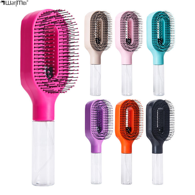 2-in-1 Fine Mist Spray Hair Brush, Refillable Water Hydration Detangling Comb, Bristle-Free Anti-Frizz Massage Hairbrush, Anti-Static Portable Hairstyling Tool for Dry Frizzy Curly Hair Volumizing