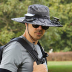 Large Size Quick-Dry Sun Hat, Solar & USB Rechargeable Cooling Fisherman Hat, Adjustable Wide Brim Dual Fan Hat, UV Protection Portable Wearable Fan Cap for Fishing Hiking Camping Summer Outdoor Travel