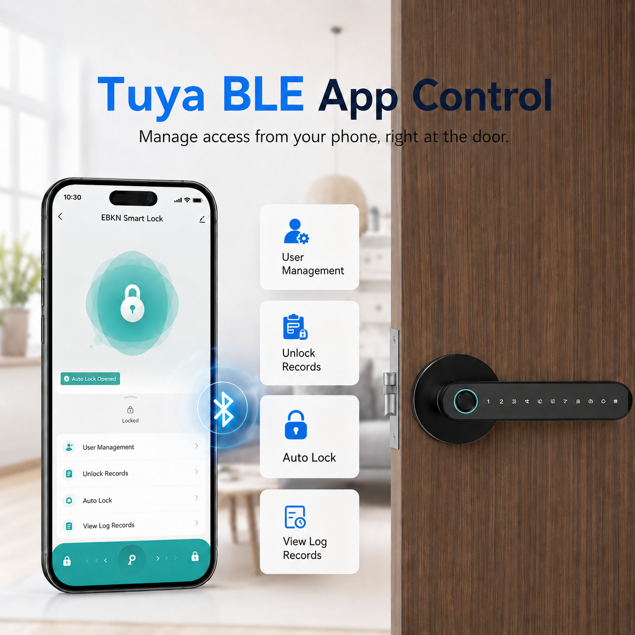 Tuya TTLock Smart Door Lock, Biometric Fingerprint & Key Card Electronic Security Lock, Anti-Theft Smart Handle Lever Lock, Bluetooth APP Remote Control Keyless Entry Lock for Home Apartment Office Rental