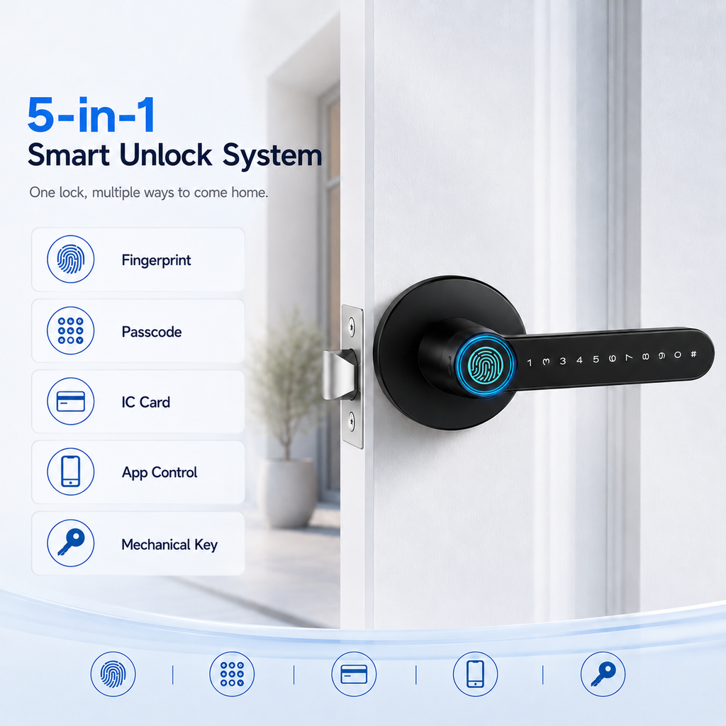 Tuya TTLock Smart Door Lock, Biometric Fingerprint & Key Card Electronic Security Lock, Anti-Theft Smart Handle Lever Lock, Bluetooth APP Remote Control Keyless Entry Lock for Home Apartment Office Rental