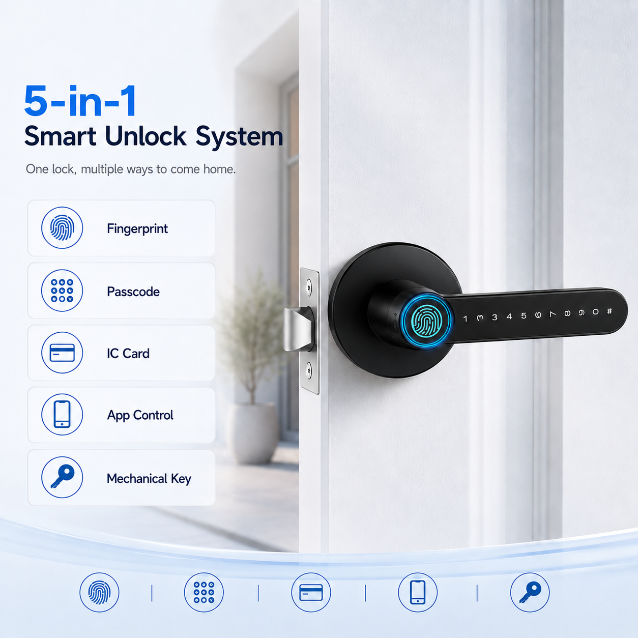 Tuya TTLock Smart Door Lock, Biometric Fingerprint & Key Card Electronic Security Lock, Anti-Theft Smart Handle Lever Lock, Bluetooth APP Remote Control Keyless Entry Lock for Home Apartment Office Rental
