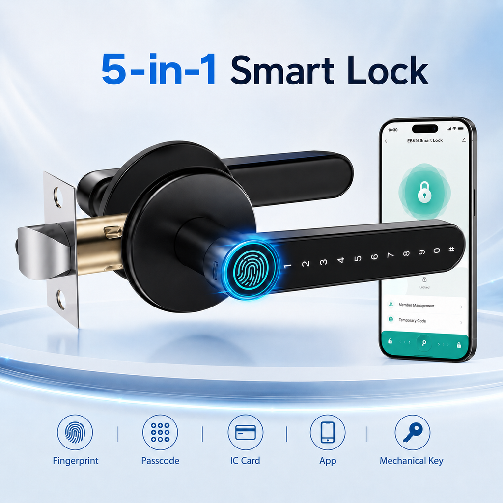 Tuya TTLock Smart Door Lock, Biometric Fingerprint & Key Card Electronic Security Lock, Anti-Theft Smart Handle Lever Lock, Bluetooth APP Remote Control Keyless Entry Lock for Home Apartment Office Rental