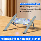 Portable Foldable Dual Fan Cooling Laptop Stand, Aluminum Alloy Height Adjustable Notebook Holder, Anti-Slip Ergonomic Desktop Support Bracket, Universal Cooling Stand for Laptop & Tablet