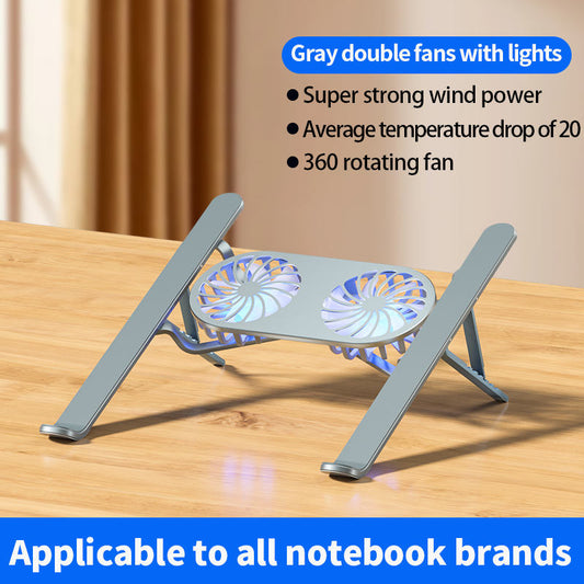 Portable Foldable Dual Fan Cooling Laptop Stand, Aluminum Alloy Height Adjustable Notebook Holder, Anti-Slip Ergonomic Desktop Support Bracket, Universal Cooling Stand for Laptop & Tablet