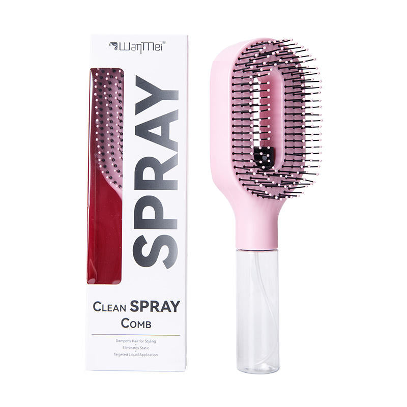 2-in-1 Fine Mist Spray Hair Brush, Refillable Water Hydration Detangling Comb, Bristle-Free Anti-Frizz Massage Hairbrush, Anti-Static Portable Hairstyling Tool for Dry Frizzy Curly Hair Volumizing