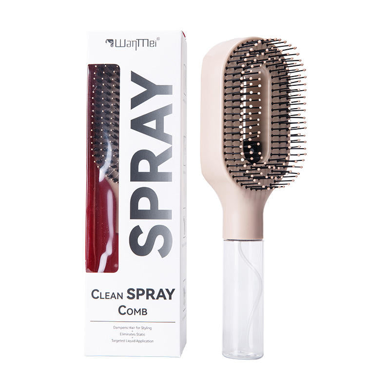 2-in-1 Fine Mist Spray Hair Brush, Refillable Water Hydration Detangling Comb, Bristle-Free Anti-Frizz Massage Hairbrush, Anti-Static Portable Hairstyling Tool for Dry Frizzy Curly Hair Volumizing