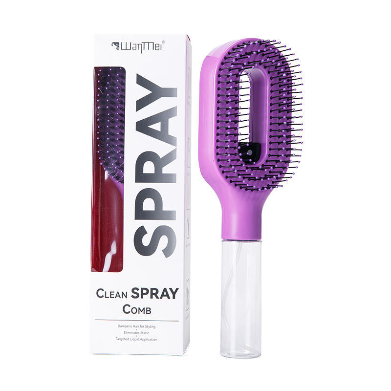 2-in-1 Fine Mist Spray Hair Brush, Refillable Water Hydration Detangling Comb, Bristle-Free Anti-Frizz Massage Hairbrush, Anti-Static Portable Hairstyling Tool for Dry Frizzy Curly Hair Volumizing