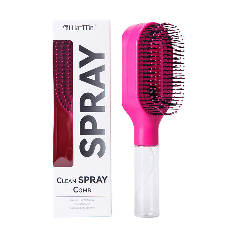 2-in-1 Fine Mist Spray Hair Brush, Refillable Water Hydration Detangling Comb, Bristle-Free Anti-Frizz Massage Hairbrush, Anti-Static Portable Hairstyling Tool for Dry Frizzy Curly Hair Volumizing