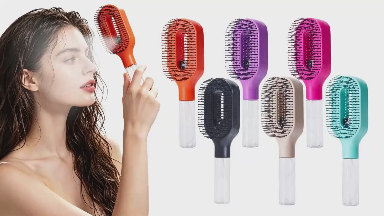 2-in-1 Fine Mist Spray Hair Brush, Refillable Water Hydration Detangling Comb, Bristle-Free Anti-Frizz Massage Hairbrush, Anti-Static Portable Hairstyling Tool for Dry Frizzy Curly Hair Volumizing